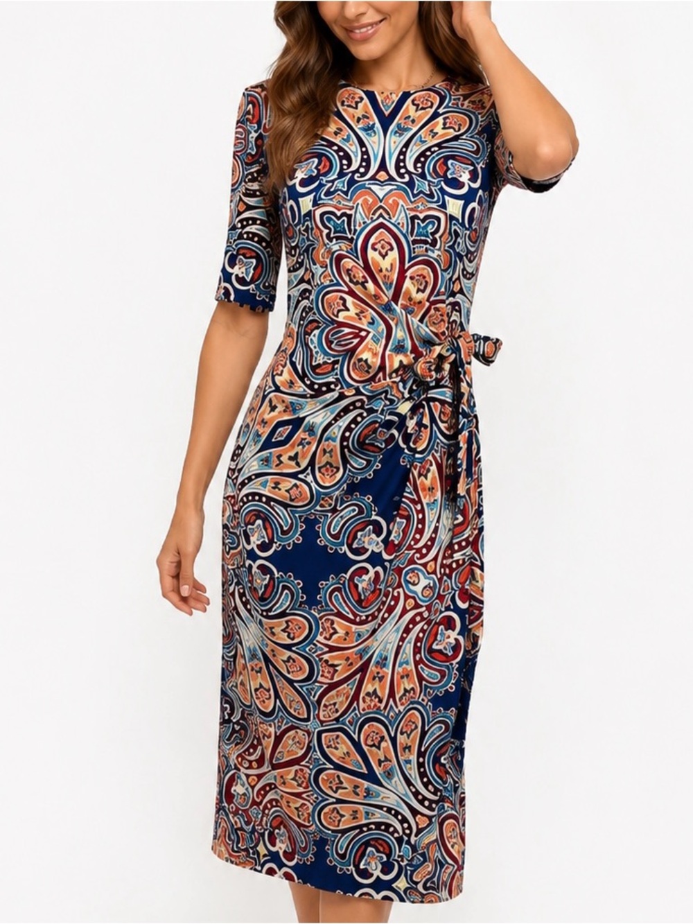 Shelby & Palmer Paisley Faux Wrap Midi Dress Size 6 Excellent Condition